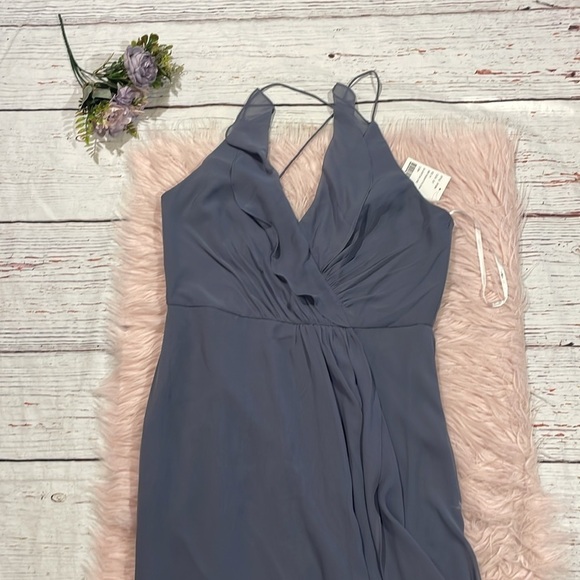 NWT Jenny Packham Ruffled Wrap Hi-Lo Maxi Dress Silverstone Chiffon - Picture 6 of 9